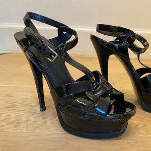 YSL Strappy Black Heeled Sandals (Size 36.5) - Pre Owned in Good Condition